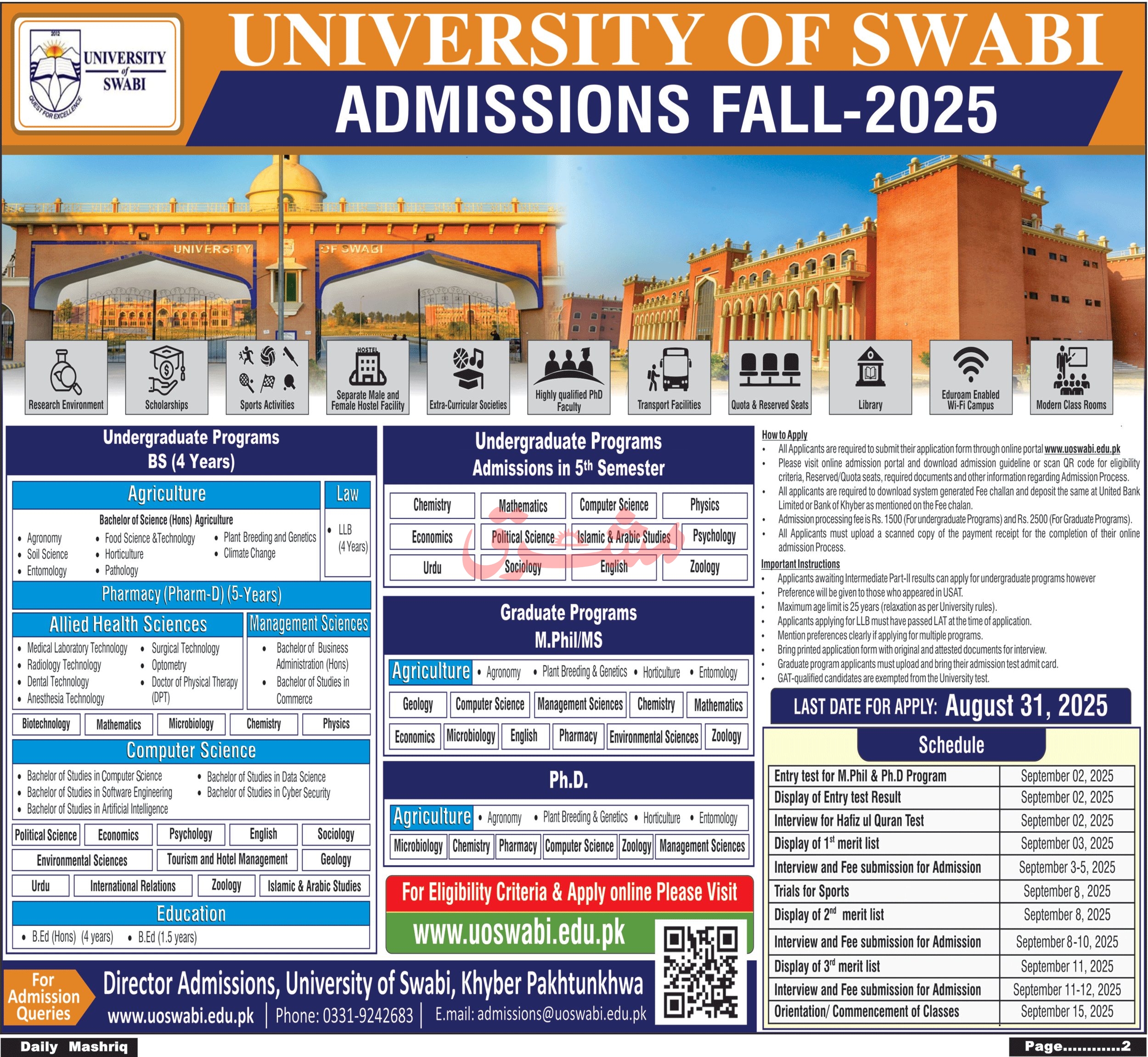 Admission Open in University of Swabi